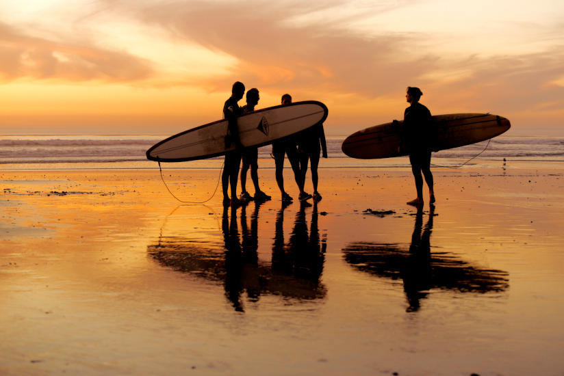 Surfers at state beach in the sunset